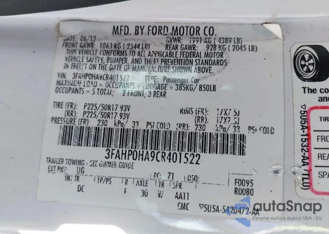 2012 Ford Fusion Se из США, поврежденный, VIN 3FAHP0HA9CR401522